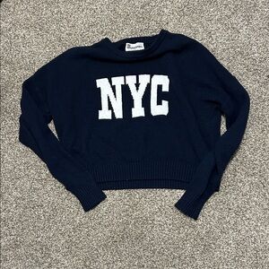 No Boundaries Navy Blue Crewneck Sweater with White NYC